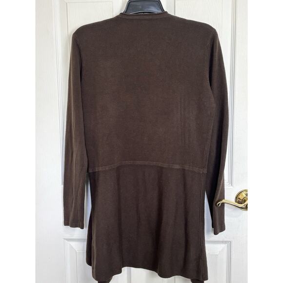 Napa Valley Chocolate Brown Long Line Open Front Cardigan Size Medium Classic - Picture 2 of 6